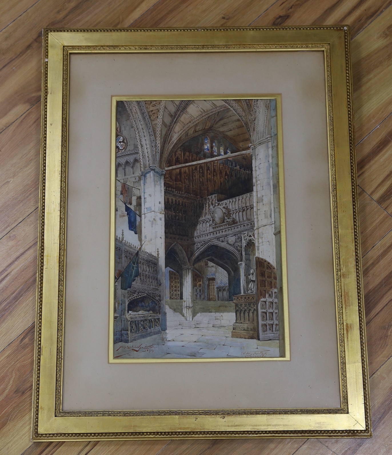 Augustus Osborne Lamplough (1877-1930), watercolour, St John's College, Cambridge, signed and dated 1899, 49 x 30cm